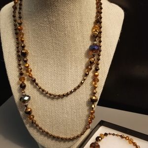 Amber set genuine pearl & glass bead necklace & bracelet